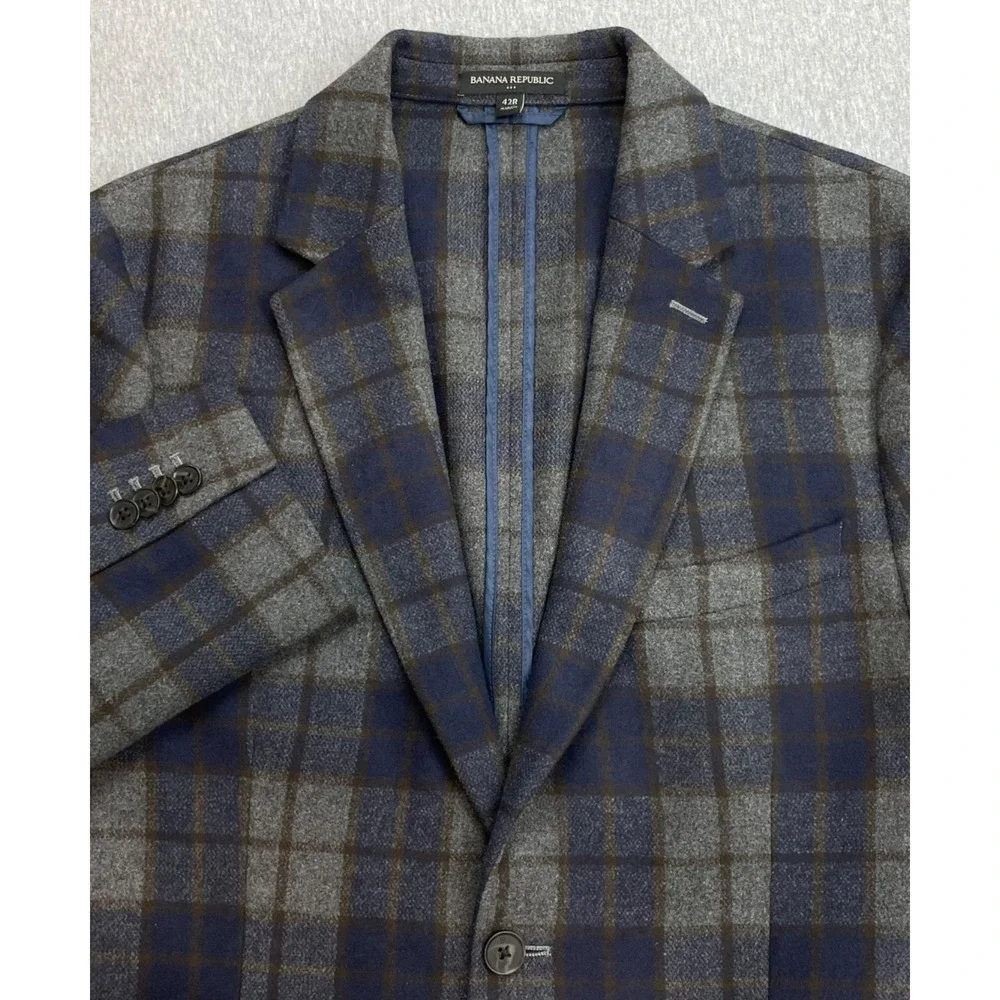 Banana Republic Blazer Mens 42 Plaid Wool Blend Tailored Fit Unlined